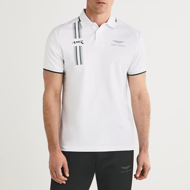 Hackett London White AMR Stripe Logo Cotton Polo Shirt