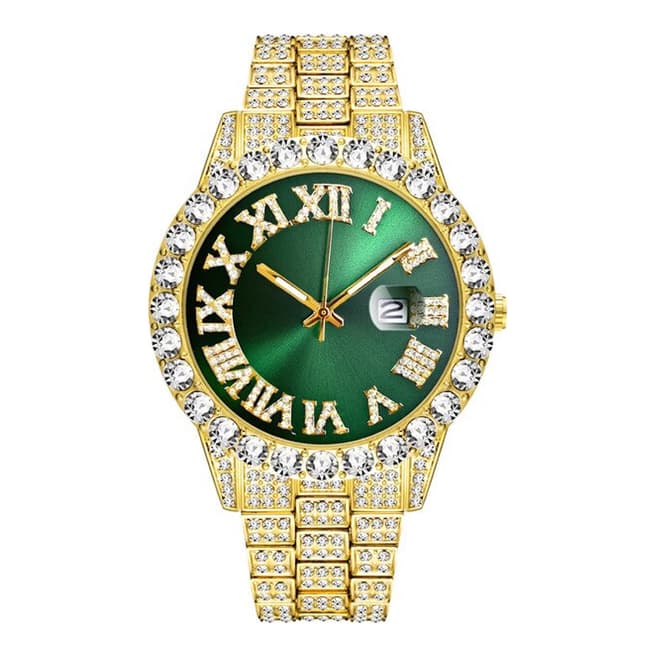 Stephen Oliver 18K Gold Embellished Green Dial Watch
