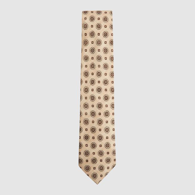 Reiss Oatmeal Pluto Medallion Print Silk Blend Tie