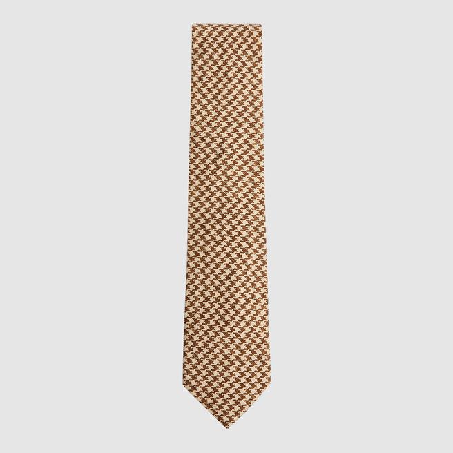 Reiss Camel Venus Dogtooth Print Silk Blend Tie