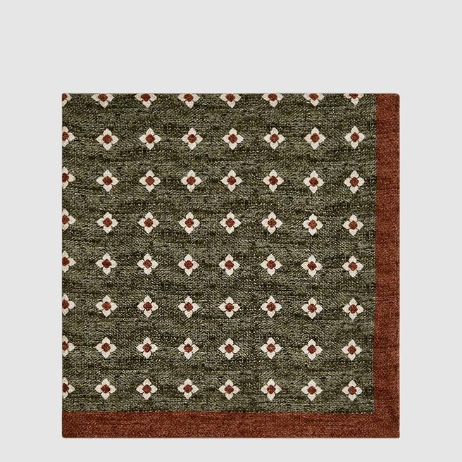 Reiss Green Fire Reversible Silk Pocket Square