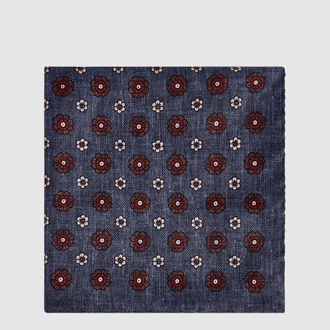 Reiss Blue Dawn Medallion Print Silk Pocket Square