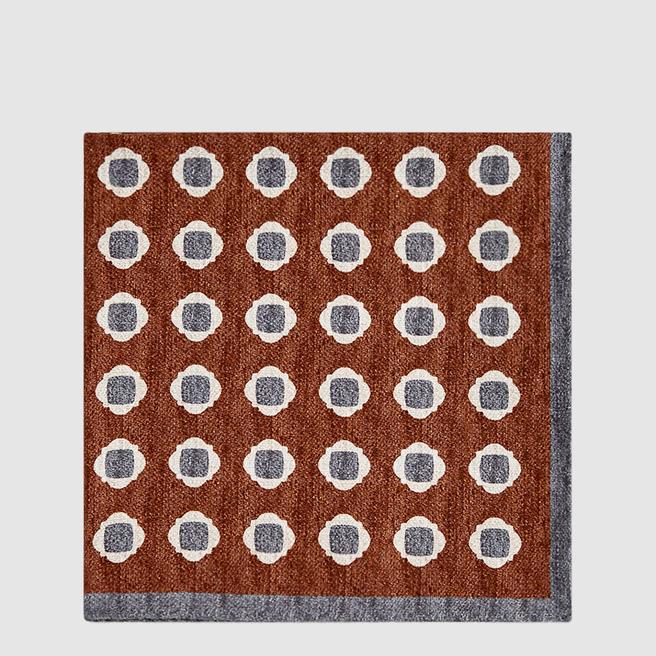 Reiss Rust Element Reversible Medallion Silk Pocket Square