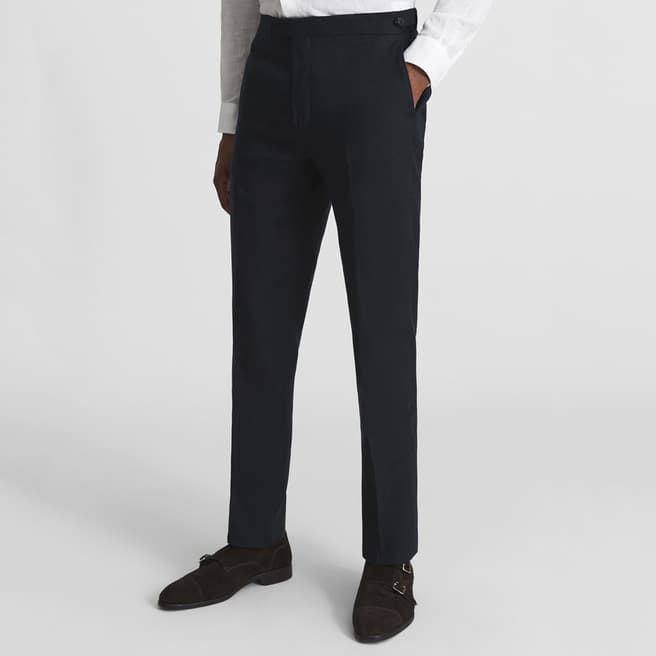 Reiss Navy Kin Tailored Linen Trousers