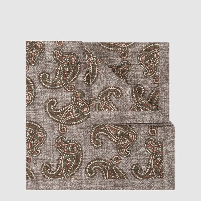 Reiss Taupe Equinox Paisley Wool Blend Pocket Square