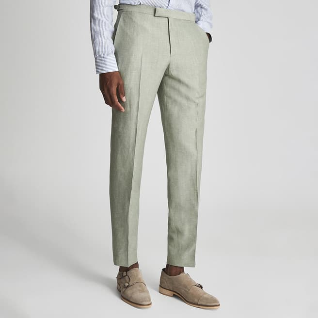 Reiss Green Hue Tapered Linen Blend Trousers