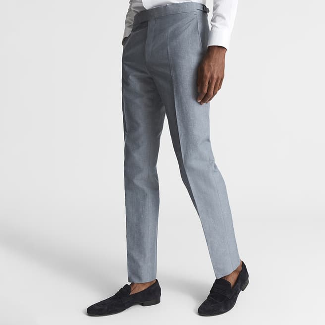 Reiss Blue Tone Tapered Linen Blend Suit Trousers