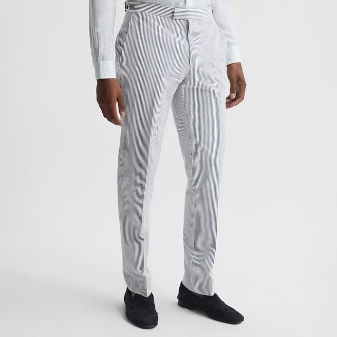 Reiss Light Blue Stripe Barr Tapered Cotton Suit Trousers