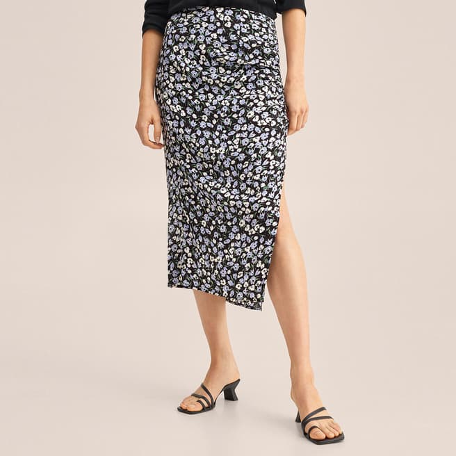 Mango Black Floral Print Skirt