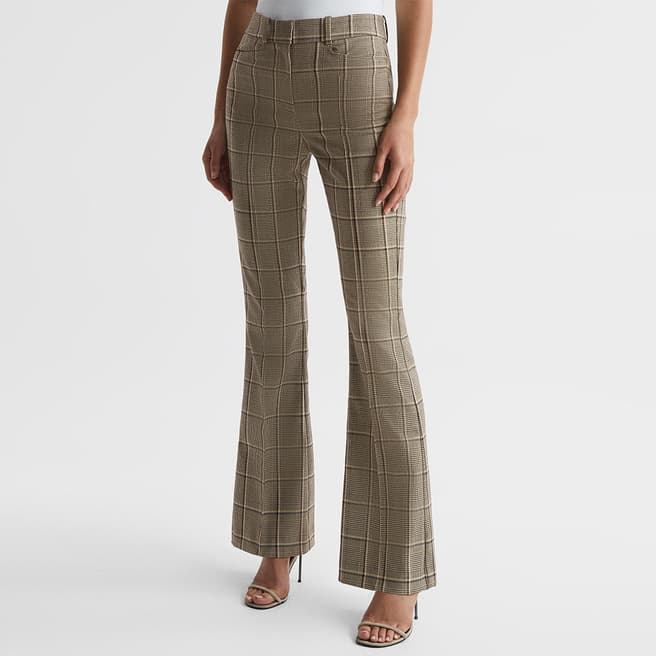 Reiss Brown Check Sandie Flare Trousers