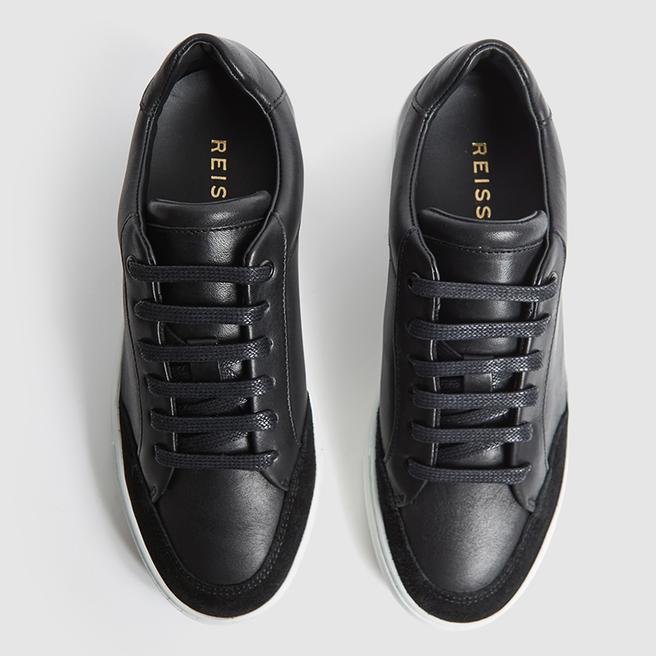 Black Finley Low Top Leather Trainers BrandAlley