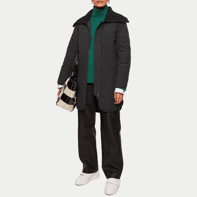 Jigsaw Black Knit Collar Longline Cotton Blend Jacket