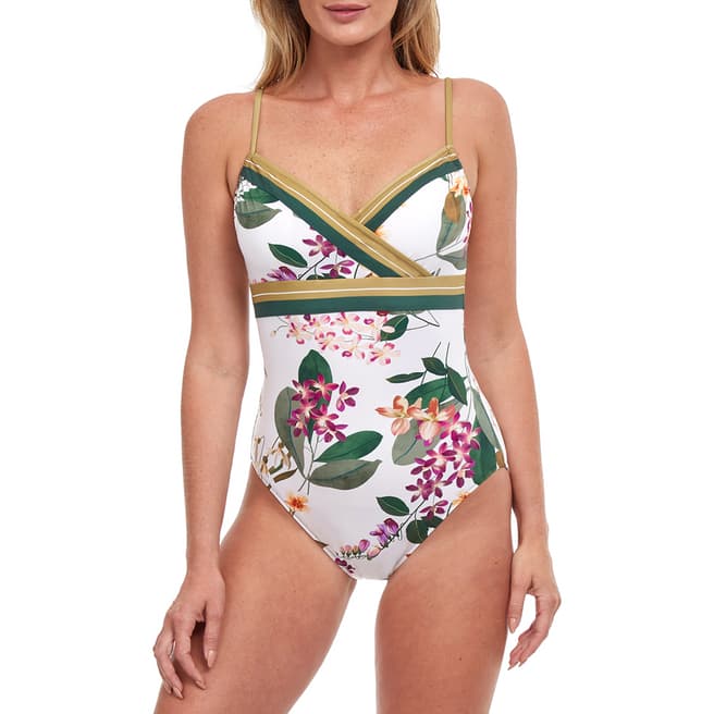 Gottex Green Multi Floral Print V-neckline Swimsuit