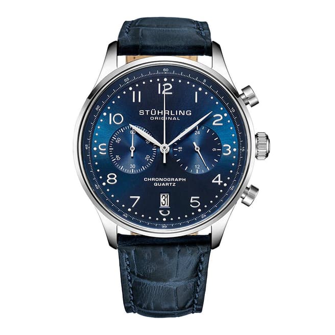 Stuhrling Men's Silver/Blue Chronograph Quartz Watch 42mm