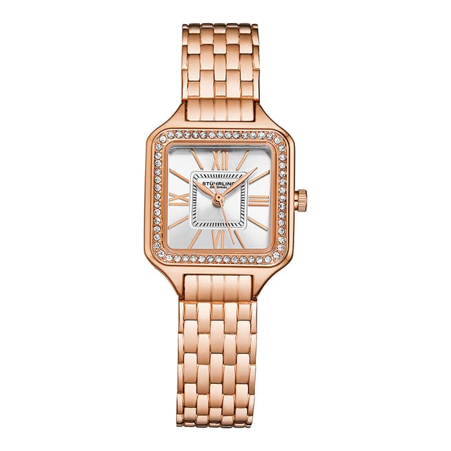 Stuhrling Women's Rose Gold Confidant Square Crystal Watch 27mm