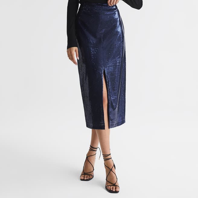 Reiss Blue Sequin Dakota Pencil Skirt
