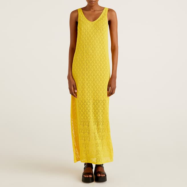 United Colors of Benetton Yellow V-Neck Crochet Dress