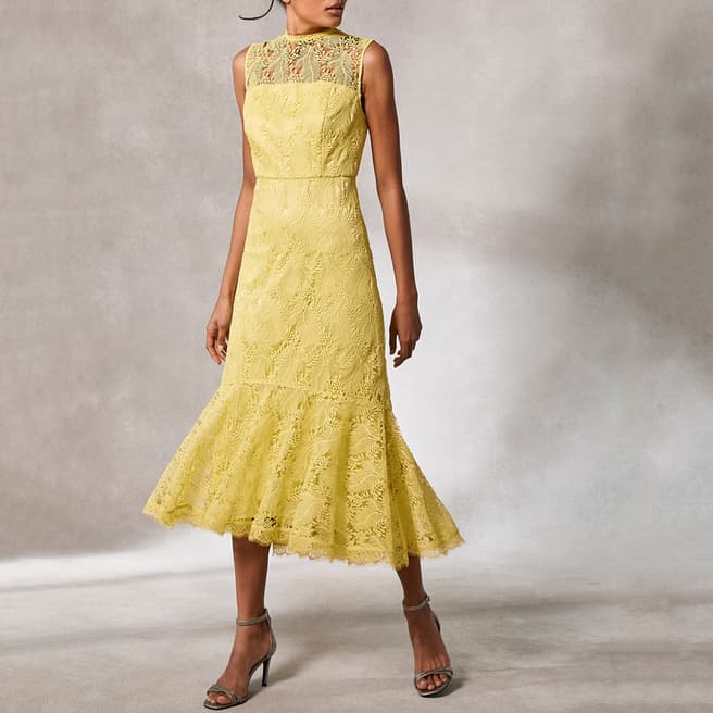 Mint Velvet Yellow Lace Midi Dress