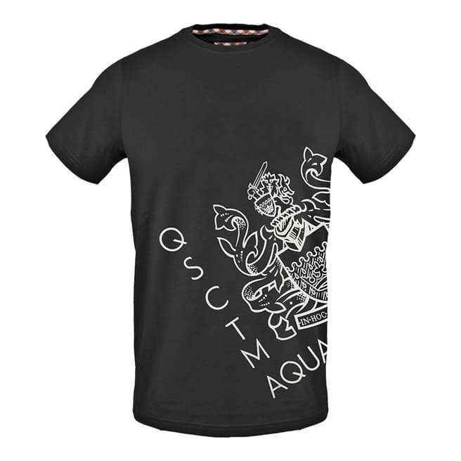 Aquascutum Black Large Crest Logo Cotton Blend T-Shirt