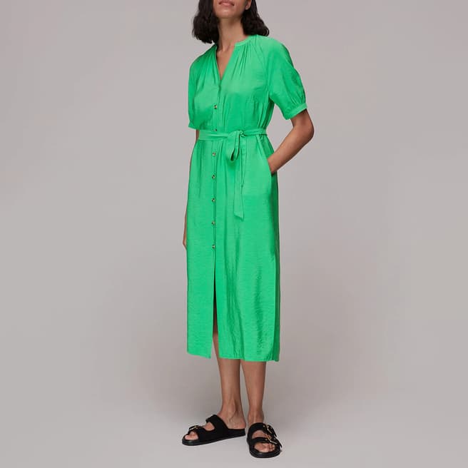 WHISTLES Green Olivia Midi Shirt Dress