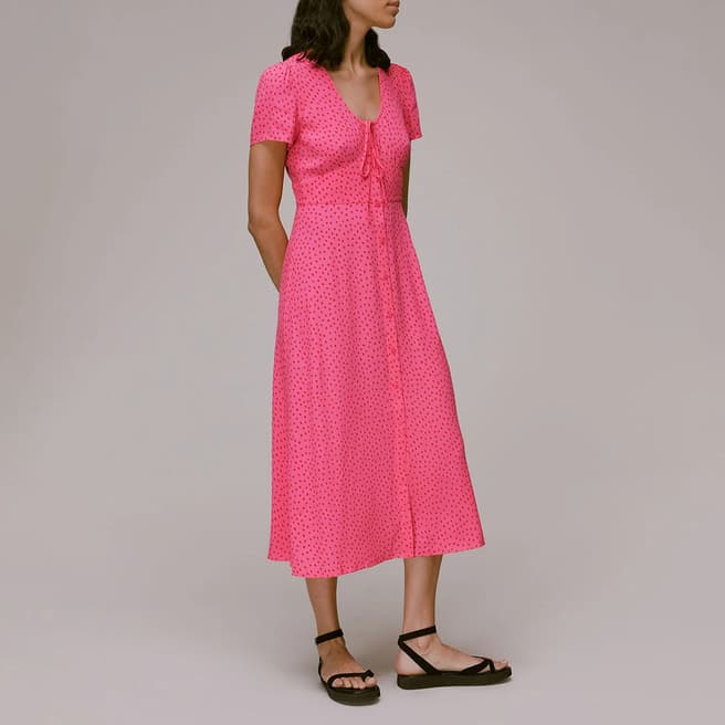 WHISTLES Pink Heidi Spot Print Midi Dress