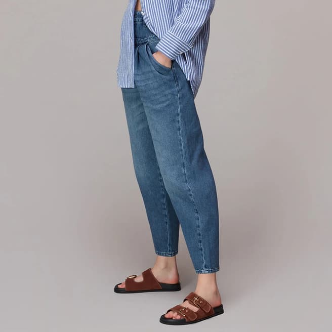 WHISTLES Mid Blue India Pleated Jeans