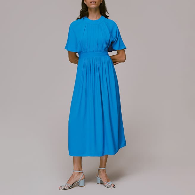 WHISTLES Blue Amelia Cape Sleeve Midi Dress