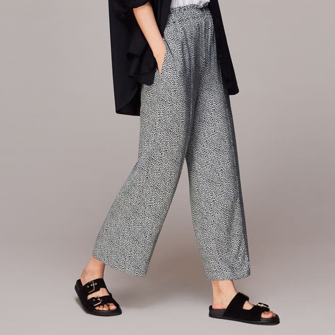 WHISTLES Grey Animal Print Tapered Trousers