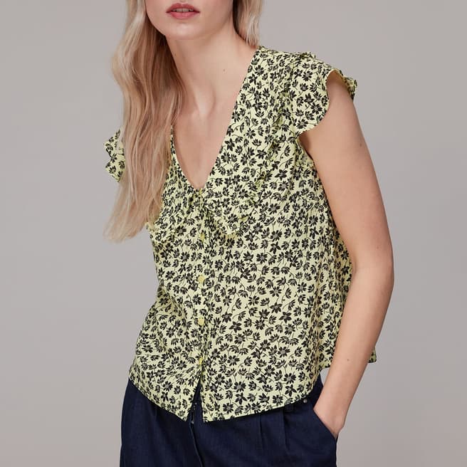 WHISTLES Yellow Floral Oversized Collar Top