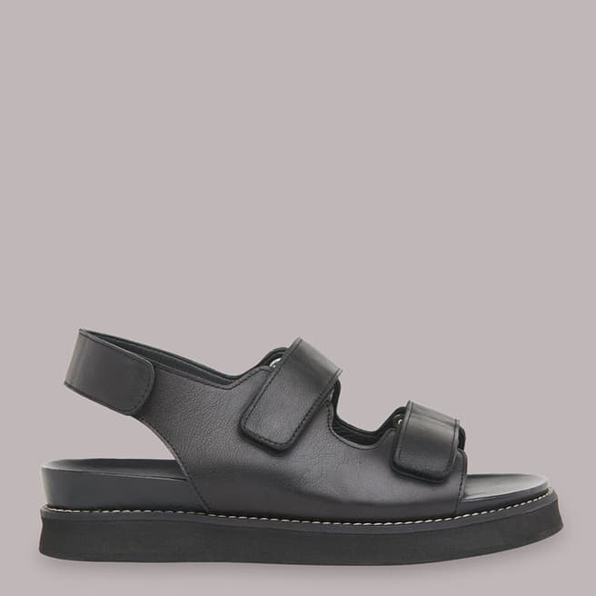 WHISTLES Black Rocco Velcro Leather Sandals