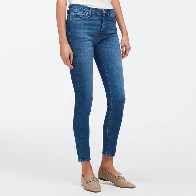 7 For All Mankind Blue High Waisted Skinny Crop Stretch Jeans