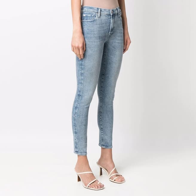 7 For All Mankind Bleach Blue High Waisted Skinny Crop Stretch Jeans