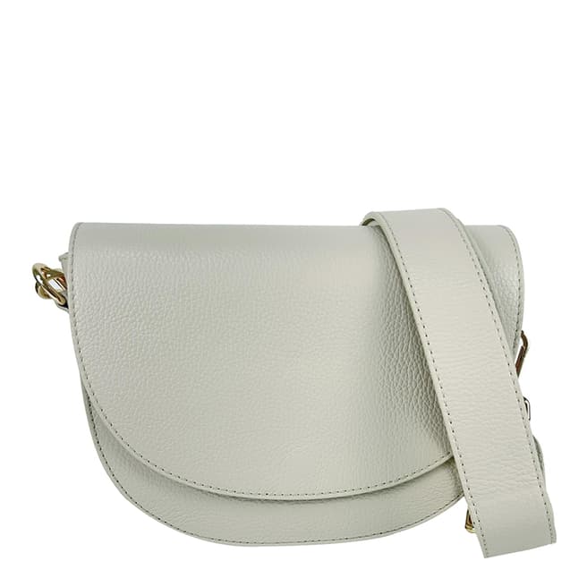 Bella Blanco Off White Leather Bag With Rounded Flap