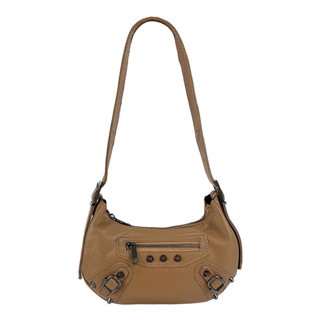 Bella Blanco Black Brown Leather Shoulder Bag With Studs
