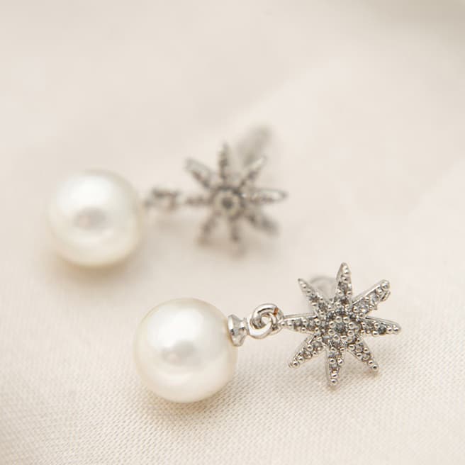 Elika Silver/White Star Pearl Drop Earrings
