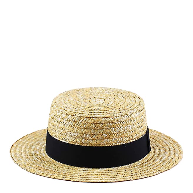 Laycuna London Tan Straw Hat With Black Band