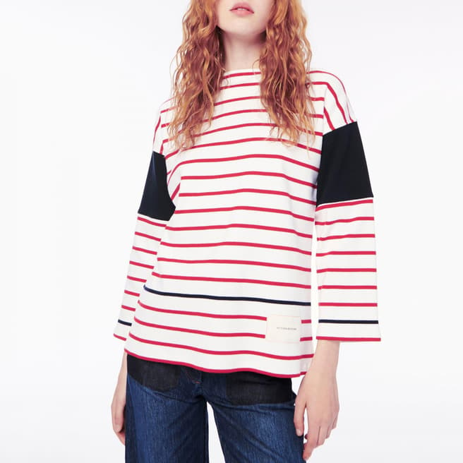 Victoria Beckham Red Striped Brenton Long Sleeve Cotton T-Shirt