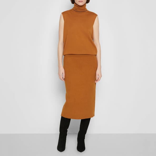 Victoria Beckham Burnt Orange Sleeveless Fitted Dress