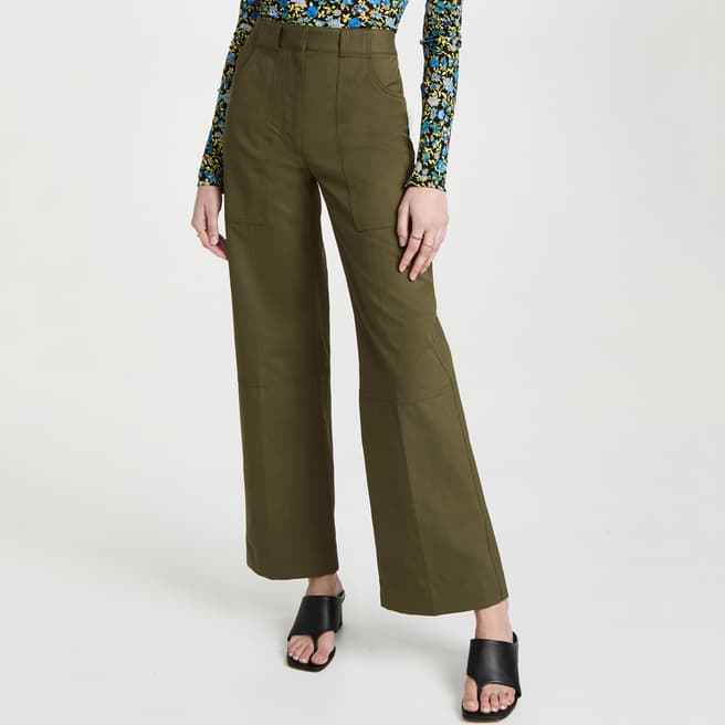 Victoria Beckham Khaki Utility Detail Relaxed Cotton Trousers