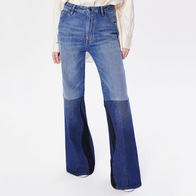 Victoria Beckham Blue Patchwork Cotton Flare Jeans