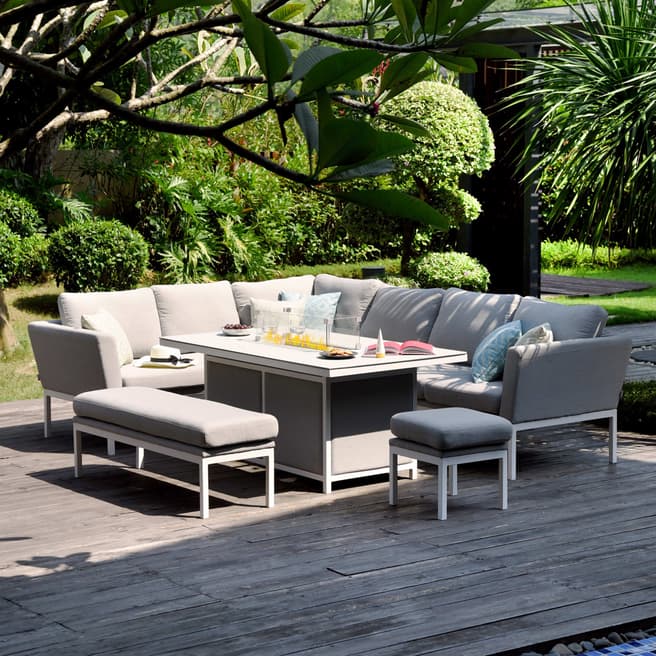 Maze SAVE £834  - Pulse Rectangular Corner Dining Set, With Fire Pit Table, Lead Chine