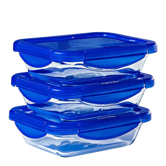 Pyrex Set of 3 Cook & Go Glass Lunchbox Containers, 20 x 15cm