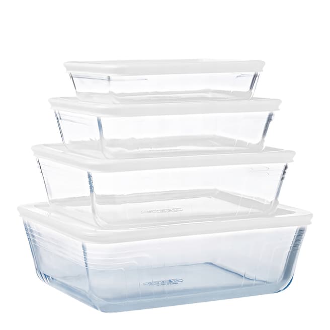 Pyrex Set of 4 Cook & Freeze Rectangular Glass Storage Food Container with BPA Free Lid