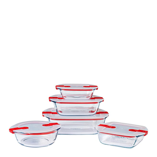 Pyrex Set of 5 Cook & Heat Glass Dishes with Airtight Lids
