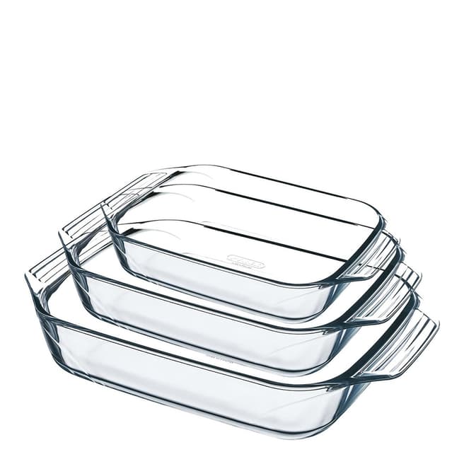 Pyrex Set of 3 Borosilicate Glass Oven Dishes