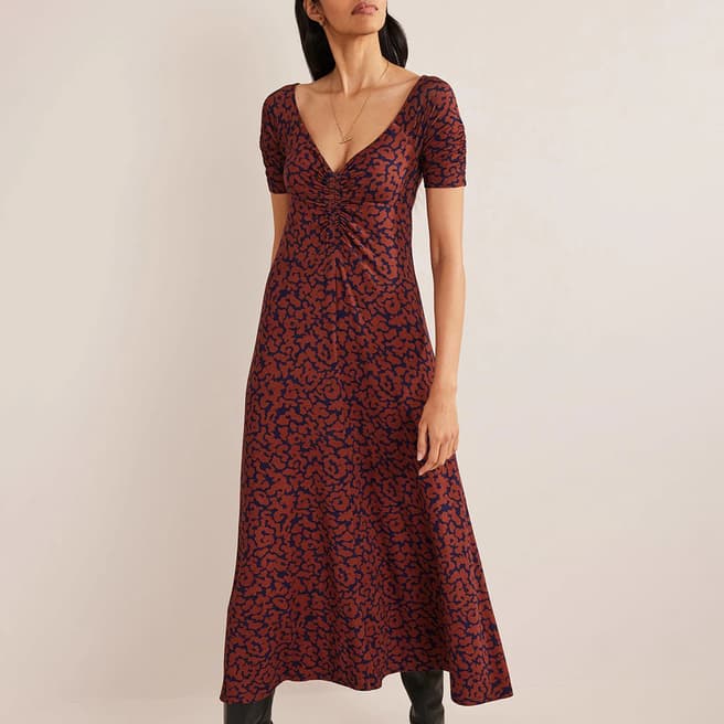 Boden Black/Red Ruched Midi Dress