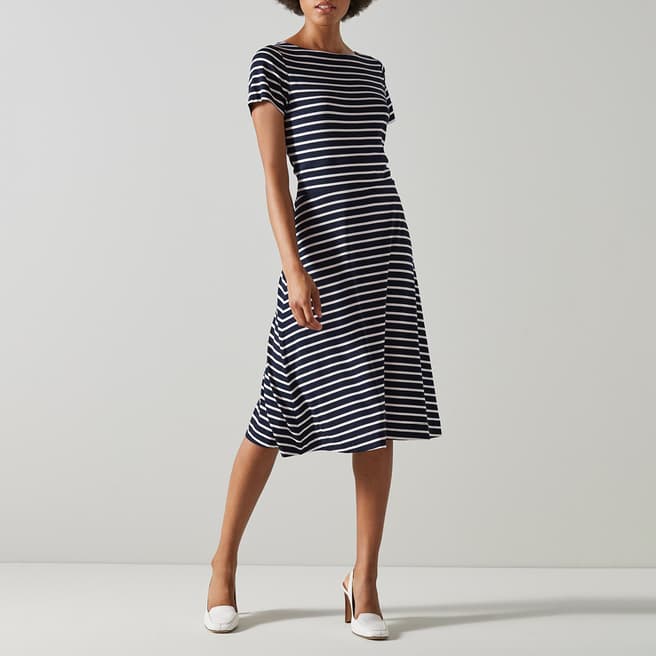 L K Bennett Navy/Cream Quinn Cotton Striped Midi Dress