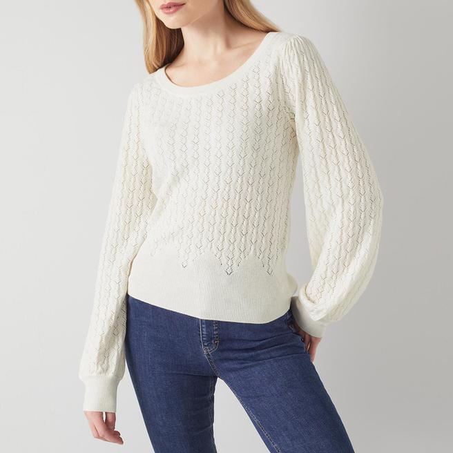 L K Bennett Cream Emma Knitted Cotton Blend Top