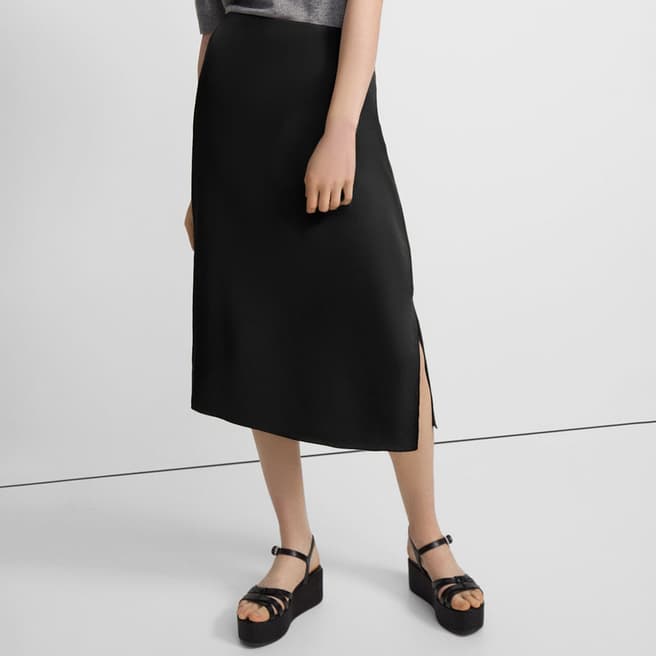 Theory Black Double Slit Silk Midi Skirt