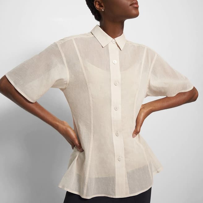 Theory Cream Elasticated Back Organic Cotton Shirt